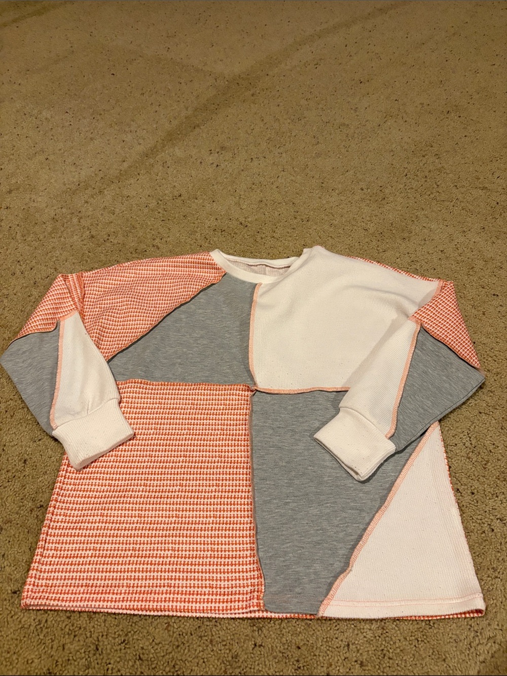 Colorblock Patchwork women’s Long Sleeve Top - White, Gray & Coral